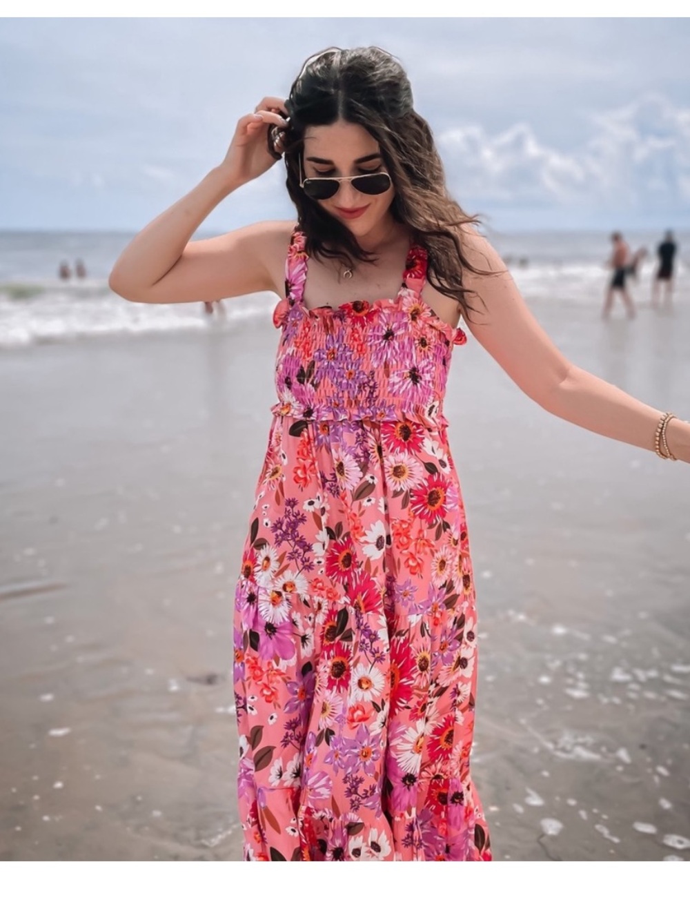 Rachel Parcell Pink Floral Smocked Maxi Dress